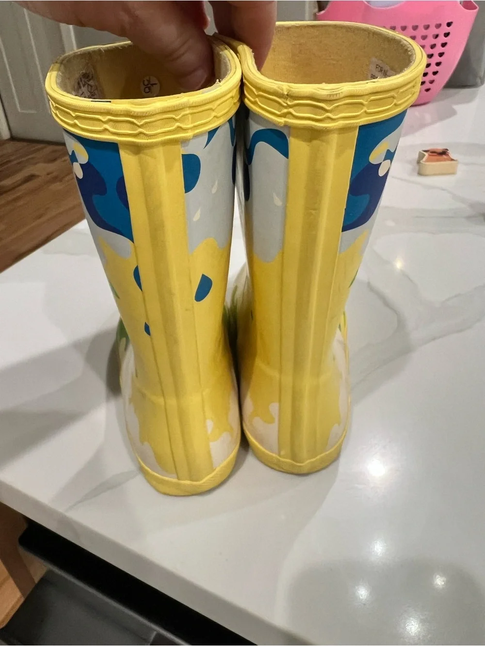Hunter Kids Yellow Peppa Pig Rain Boots with Green and Blue Accents